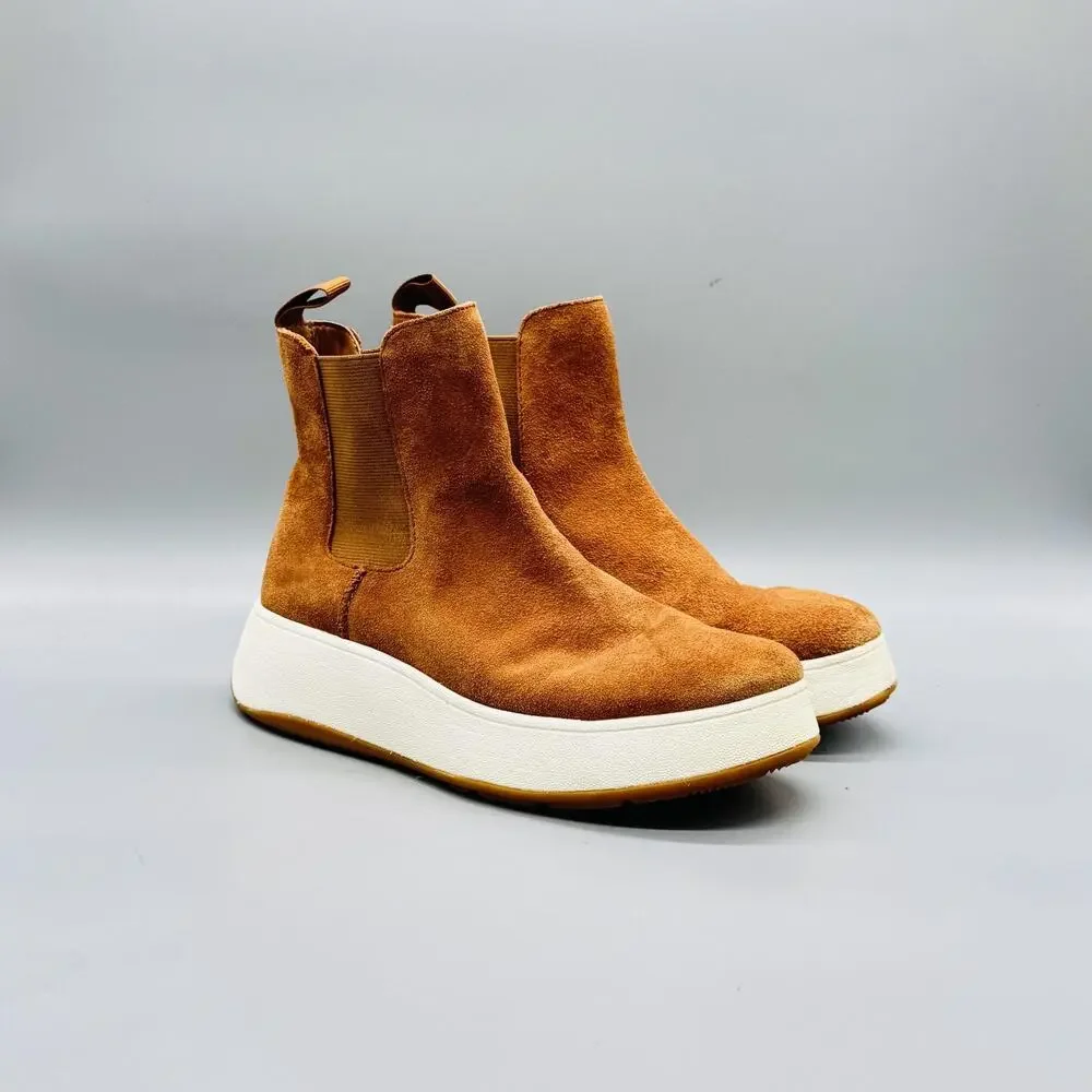 FitFlop Boots Womens 6 Brown Suede Chelsea Ankle Flatform Pull On Sporty Shoes